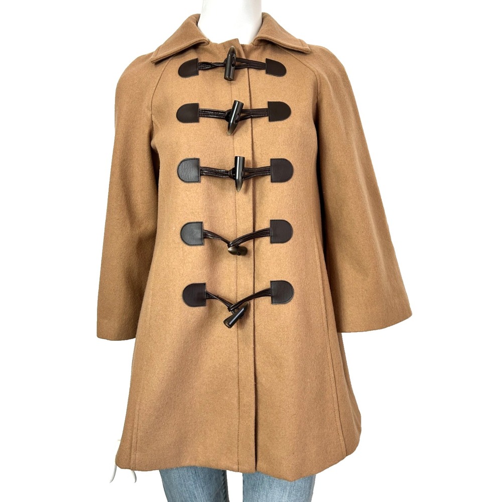 Anthropologie Elevenses Camel Wool Blend Duffle Toggle Coat Jacket Womens Size 0